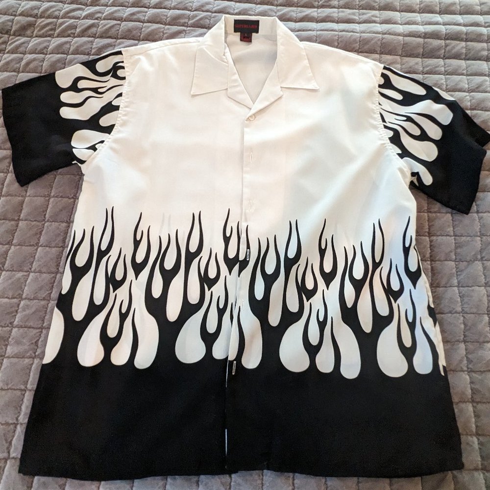 Hawaiian Motorcycle flames hot rod sport bike Hawaiian Camp shirt!